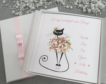 Personalised Birthday Card Handmade 20th 21st 30th 40th 50th 60th 70th 80th 90th Grandmother Wife Sister Aunt Daughter Mother Mum Nan Cat