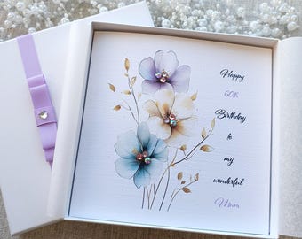 Handmade Floral Birthday Card, Personalized with Diamante Stones