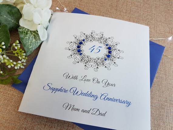 65th Blue Sapphire Wedding Anniversary Card with or without box Personalised