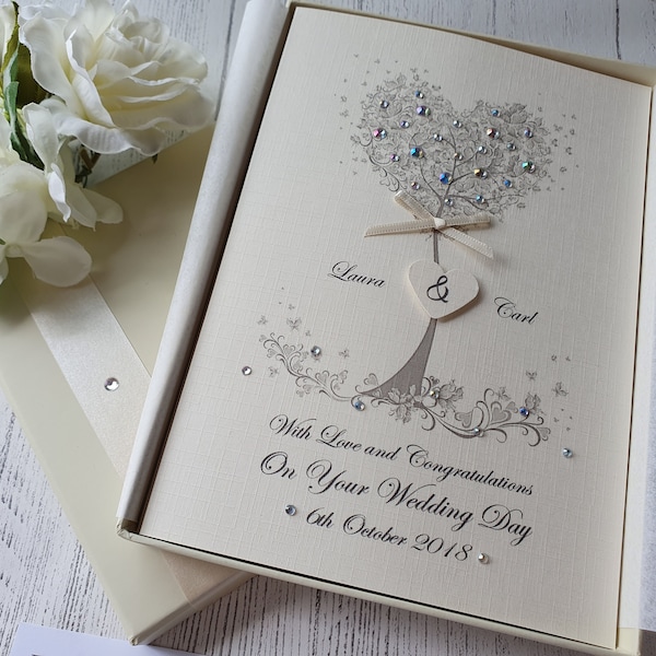 Luxury Wedding Day Congratulations Card Handmade Personalised boxed or envelope Keepsake Parents Grandparents Friends daughter son in law