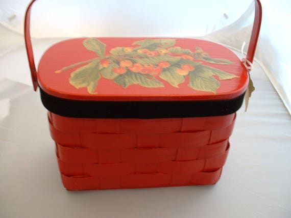 Vintage Red Basket Purse with Cherries.