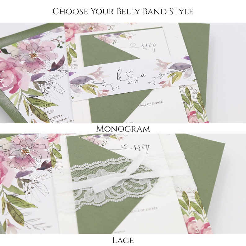 Sage Green Wedding Invitation Boho Floral Wedding Invitation Katie Sage /& Mauve Suite Deposit