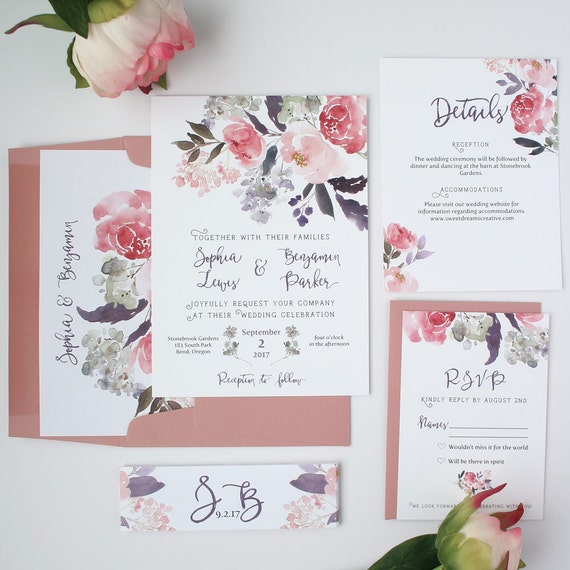 Dusty Rose Wedding Invitations Pink and Lavender Wedding