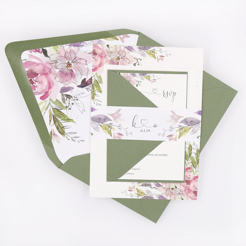 Sage Green Wedding Invitation Boho Floral Wedding Invitation Katie Sage /& Mauve Suite Deposit