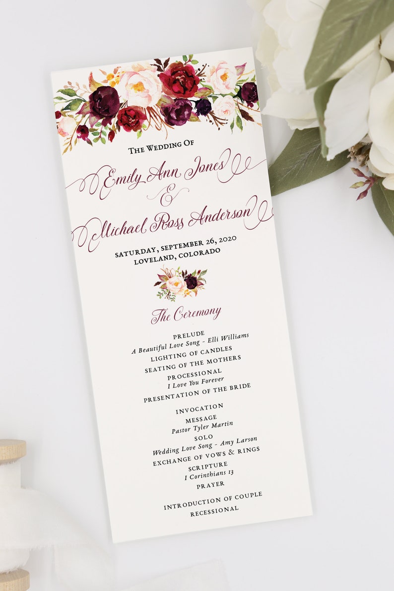 Fall Wedding Programs Burgundy Blush Wedding Programs Etsy