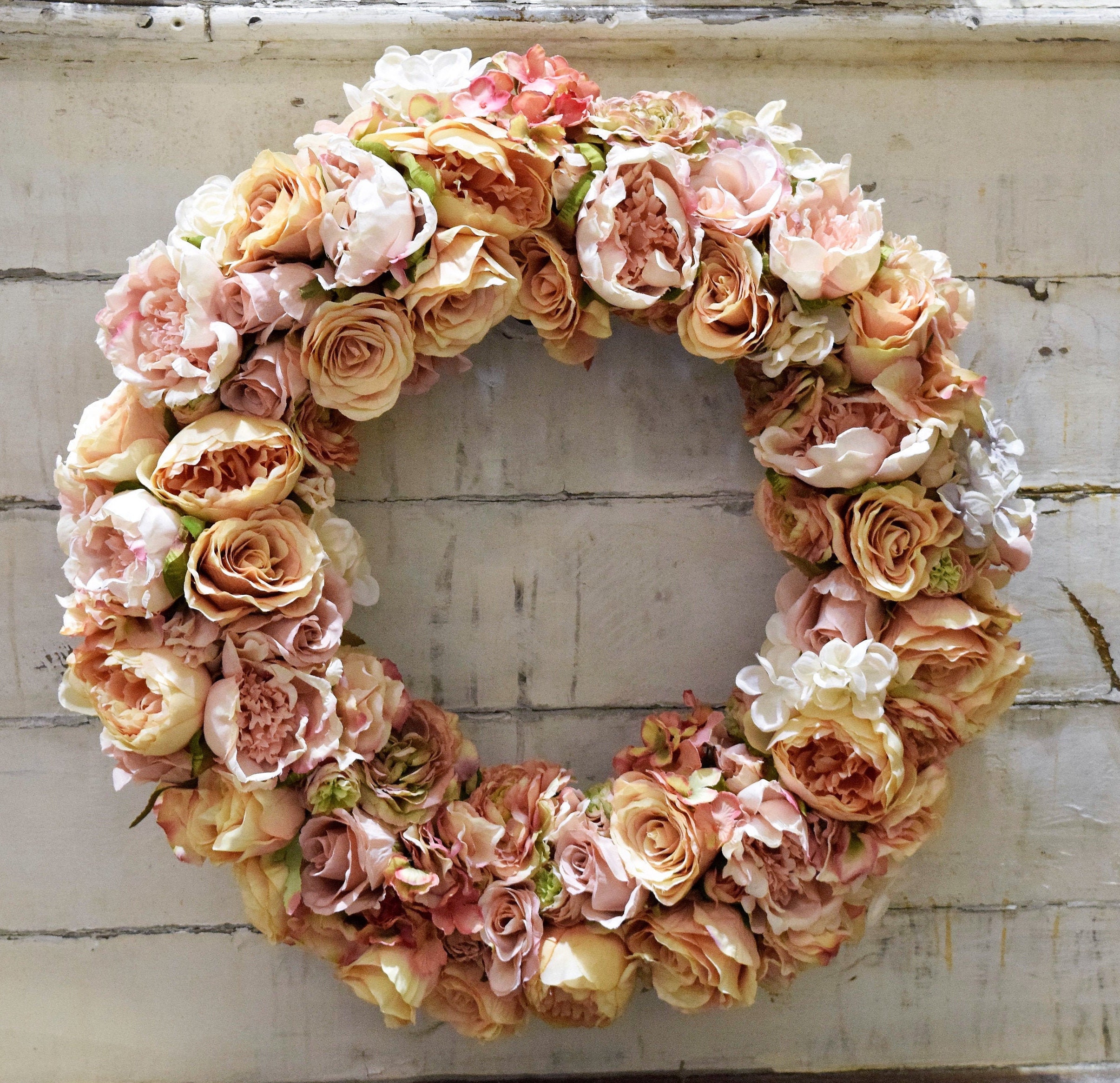 Extra Large Peach Rose Faux Floral Wreath. Everlasting Peaches Etsy UK