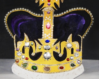 FANTASY CROWN   in acrylics with semi-precious jewels of varying shapes and sizes.  STUNNING     55.00  12&quot; by 12&quot;  square.   One Size.