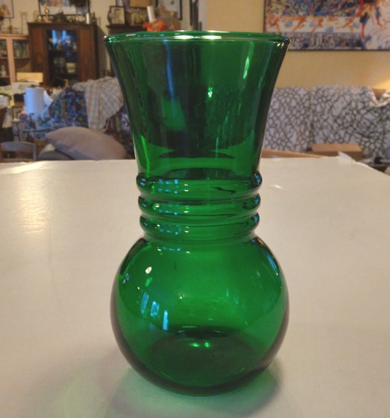Vintage Forest Green Glass Vase Anchor Hocking Depression Etsy
