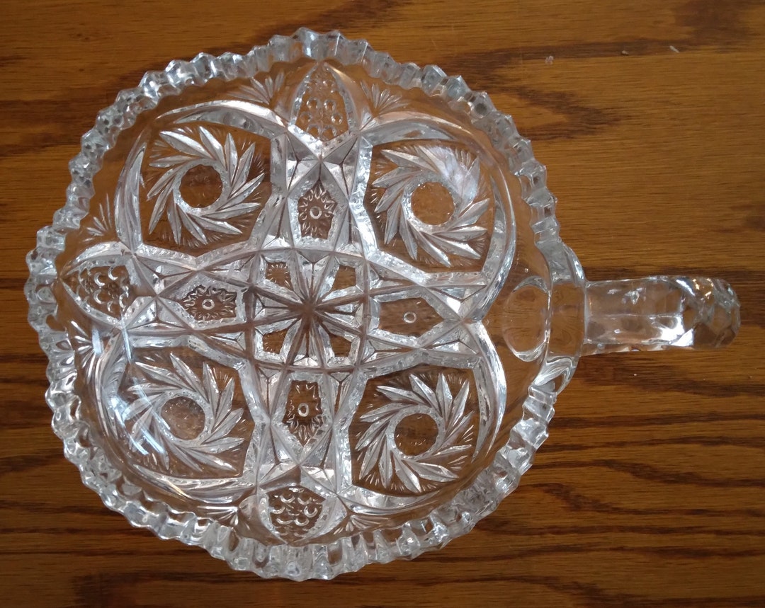Vintage Crystal Cut Glass Nappy Dish Clear Nuts Candy Sawtooth Bowl