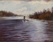 Riverscape in Oils, Panorama, Autumn On River, Dark Water, River Oil Painting, Schuylkill, Philadelphia Bridges, Rosemarie D'Alba