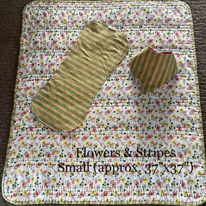 Blanket Set, Flowers & Stripes Quilted Muslin Gauze….Size-Small