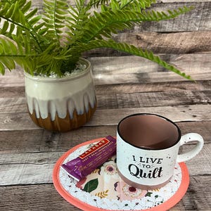 Mug Rug,  Oval, Reversible in Beautiful Pink and White Wild Roses and Forest Green floral colors. #3  St/4