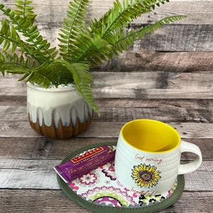 Mug Rug,  Oval, Reversible in a Colorful Floral  print in Pinks and Grays.  St/4