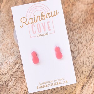 Pineapple Stud Earrings, Made in Hawaii, Vacation Gift, Hawaiian Jewelry, Acrylic Earrings, Laser Cut, Teen girl gift, Friendship Gift