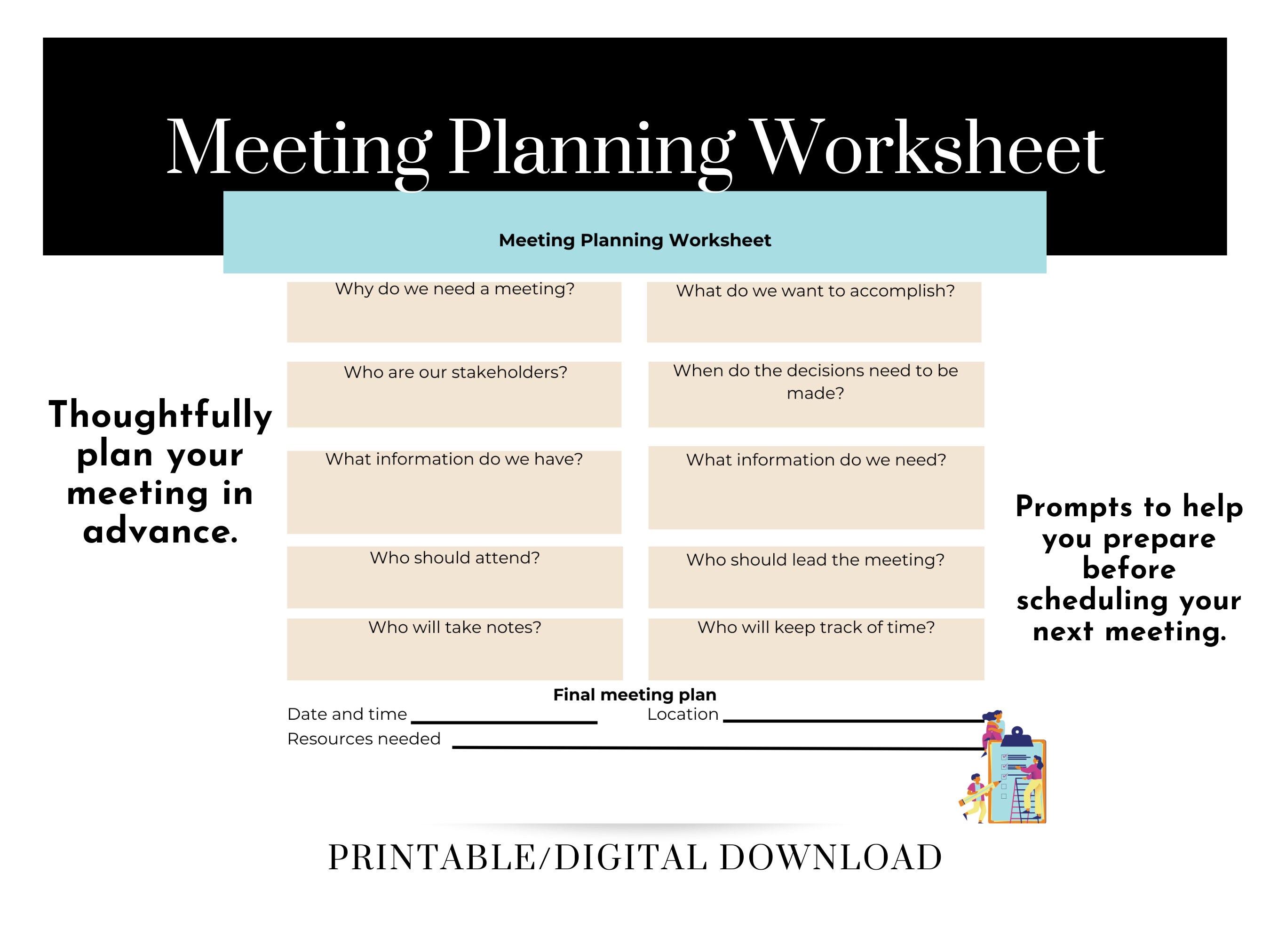 Printable Worksheet for Efficient Meeting Planning | PDF Download ...