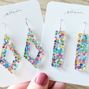 Rainbow Polka Dot Bar Earrings, Colorful Acrylic Earrings, Party Dot Earrings, Colorful Statement Earrings, Acrylic Bar or Teardrop Earrings