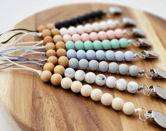 Silicone Pacifier Clip, Binky Clip, Paci Clip, Soother Clip, Binkie Clip, Silicone and Beech Wood Combo Clip