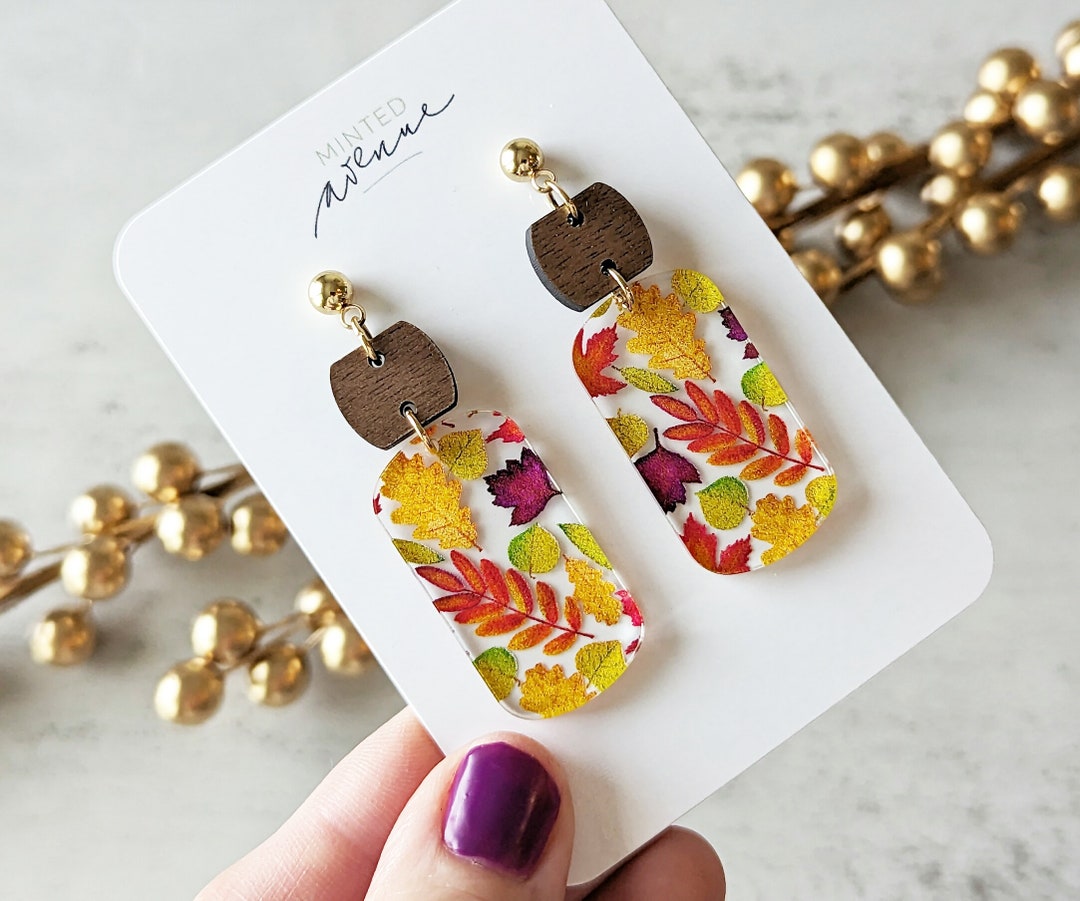 Colorful Fall Leaf Earrings Maple Leaf Statement Earrings Etsy