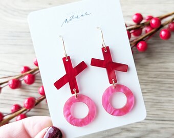 XOXO Pearly Acrylic Earrings, Valentine Theme Shiny Earrings, Shimmer Letter Earrings, Love Theme Valentine Earrings