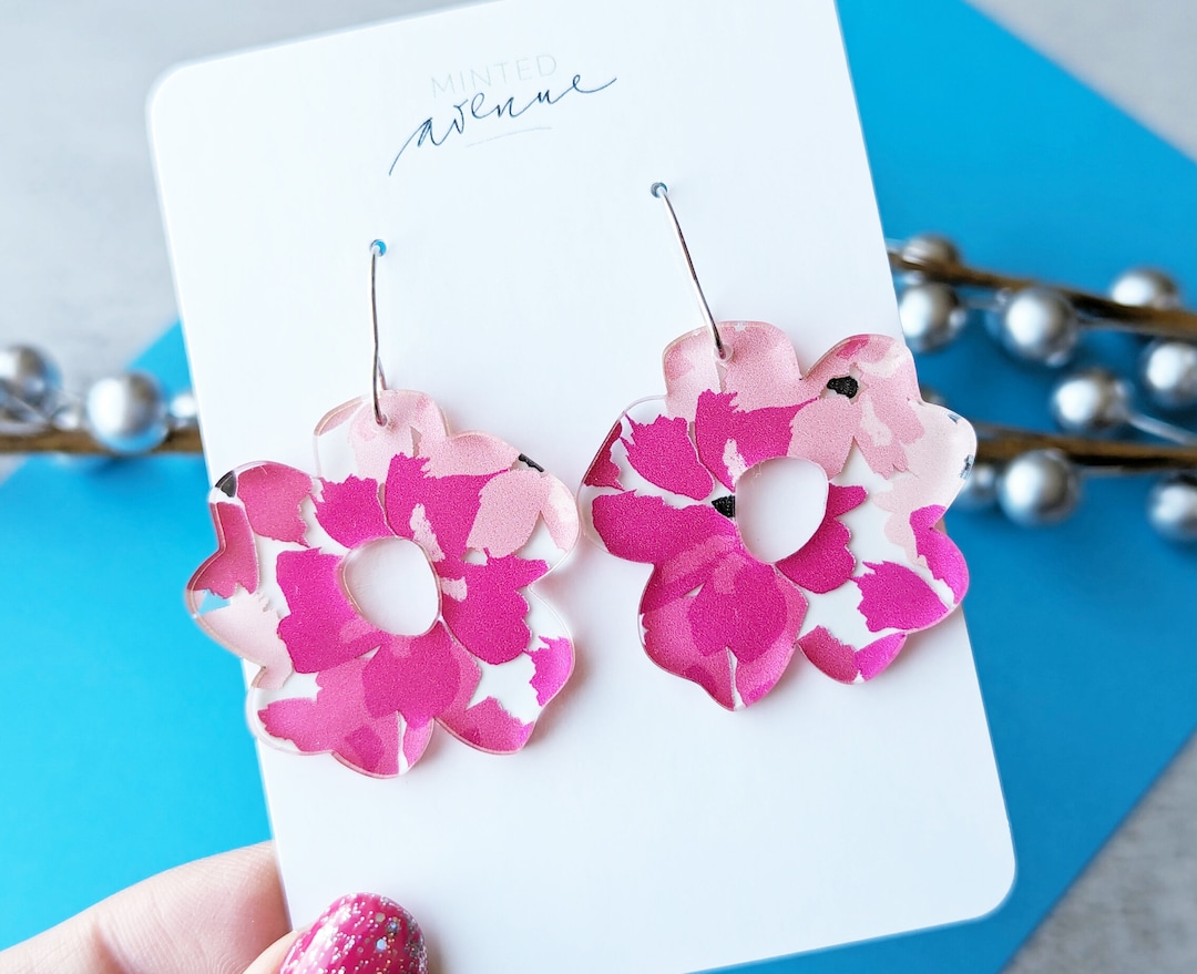 Gold and Pink Acrylic Earrings