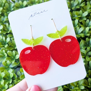 Acrylic Glitter Apple Shaped Earrings, Translucent Acrylic Apple Earrings, Teacher Appreciation Gift, Red Apple Earrings