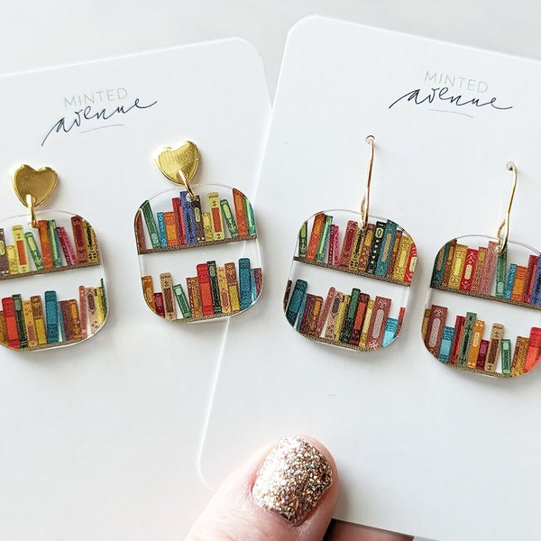 Mini Book Lover Earrings, Book Worm Acrylic Earrings, Teacher Gift Earrings, Bookshelf Earrings, Book Reader Gift, Teacher Appreciation Gift