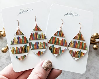 Book Lover Earrings, Book Worm Acrylic Earrings, Teacher Gift Earrings, Bookshelf Earrings, Book Reader Gift, Teacher Appreciation Gift