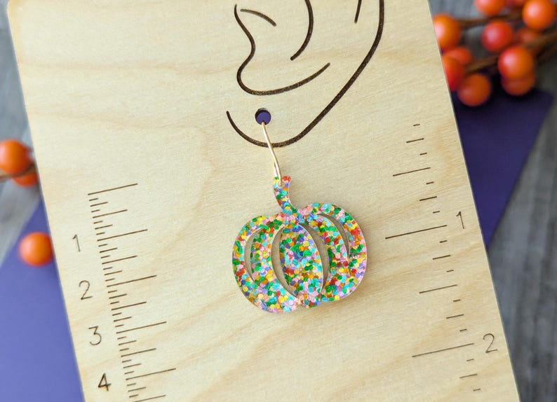 Confetti Pumpkin Glitter Earrings, Acrylic Glitter Pumpkin Earrings