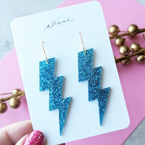 Glitter Lightning Bolt Earrings: Acrylic Statement Jewelry