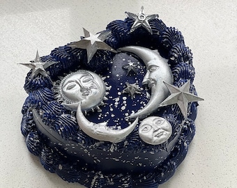 Silver Stars & Moon  fake cake jewellery box