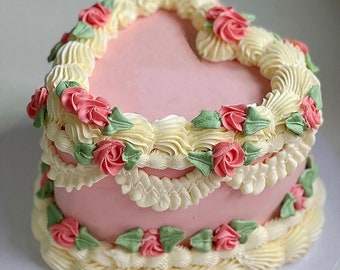 Pink heart rose vintage fake cake