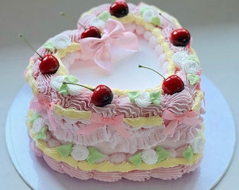 Heart vintage lemon and pink fake cake