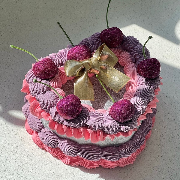 Glitter bow cherry fake cake jewellery box