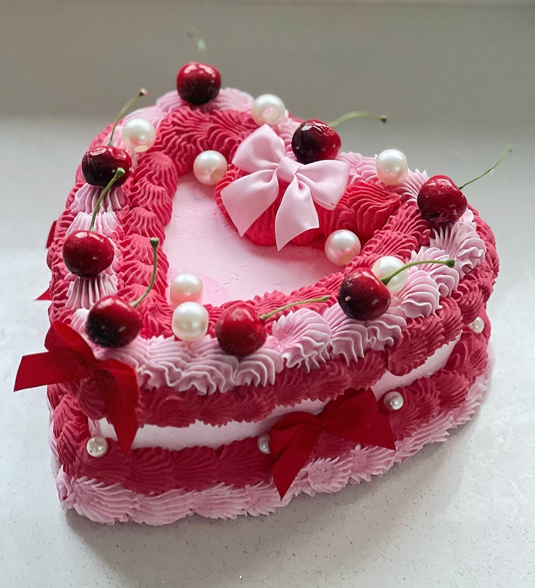 Heart Vintage Fake Cake With Pearls and Bows - Etsy