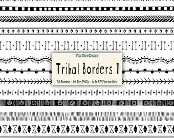 Seamless Tribal Borders and Vectors - "Tribal Borders 1" doodle, clipart