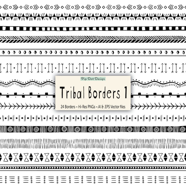 Seamless Tribal Borders and Vectors - "Tribal Borders 1" doodle, clipart