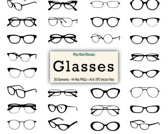 Glasses Silhouette Vector Clip Art - "Glasses" eyeglasses, clipart elements