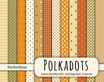 Seamless Polkadot Digital Papers, Patterns and Vectors - "Polkadots - (F01)" dots, classic, fall, orange, brown, yellow, green, rust, cream