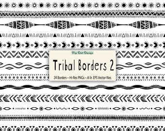 Seamless Tribal Borders and Vectors - "Tribal Borders 2" doodle, clipart