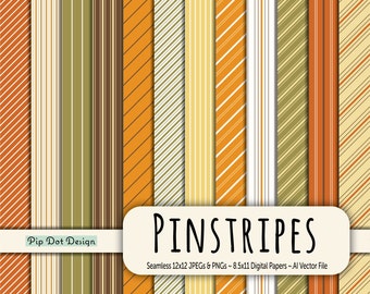 Seamless Pinstripe Digital Papers, Patterns and Vectors - "Pinstripes - (F01)" stripes, classic, fall, orange, brown, yellow, green, rust
