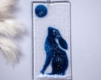Moon Gazing Hare Fused Glass Sun Catcher | Minimal Celestial Decor