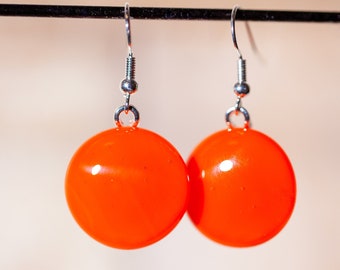 Orange Fused Glass Dangle Earrings