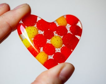 Pom pom fused glass heart, pocket hug