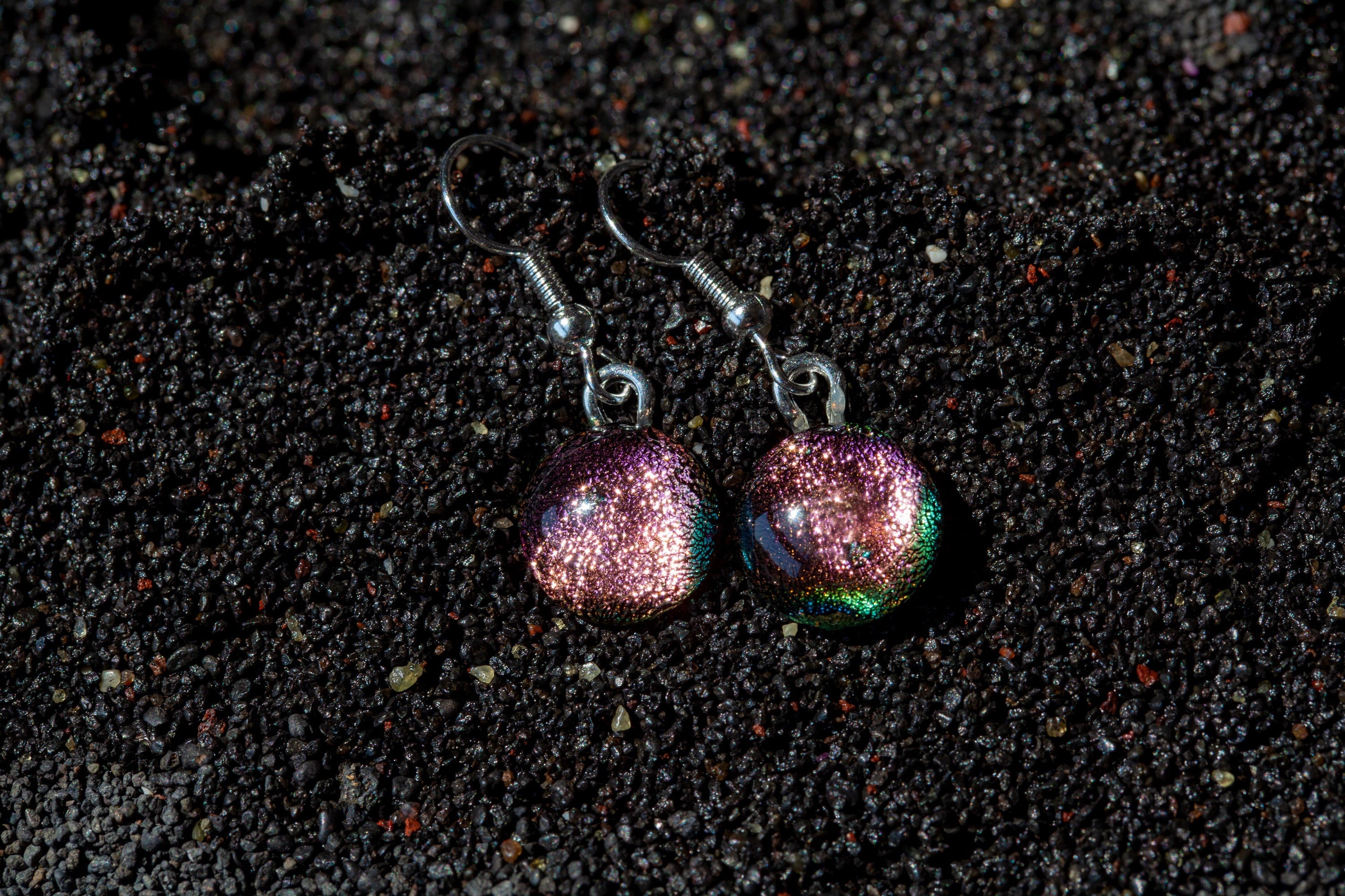 Handmade Shimmering Pink Fused Glass Drop Earrings | Sparkling Jewellery Dichroic Silver Plated