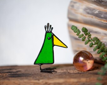 Cheeky Bird - Stained Glass Bird - Whimsical Window Ornament