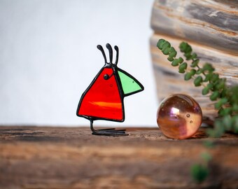 Cheeky Bird - Stained Glass Bird - Whimsical Window Ornament