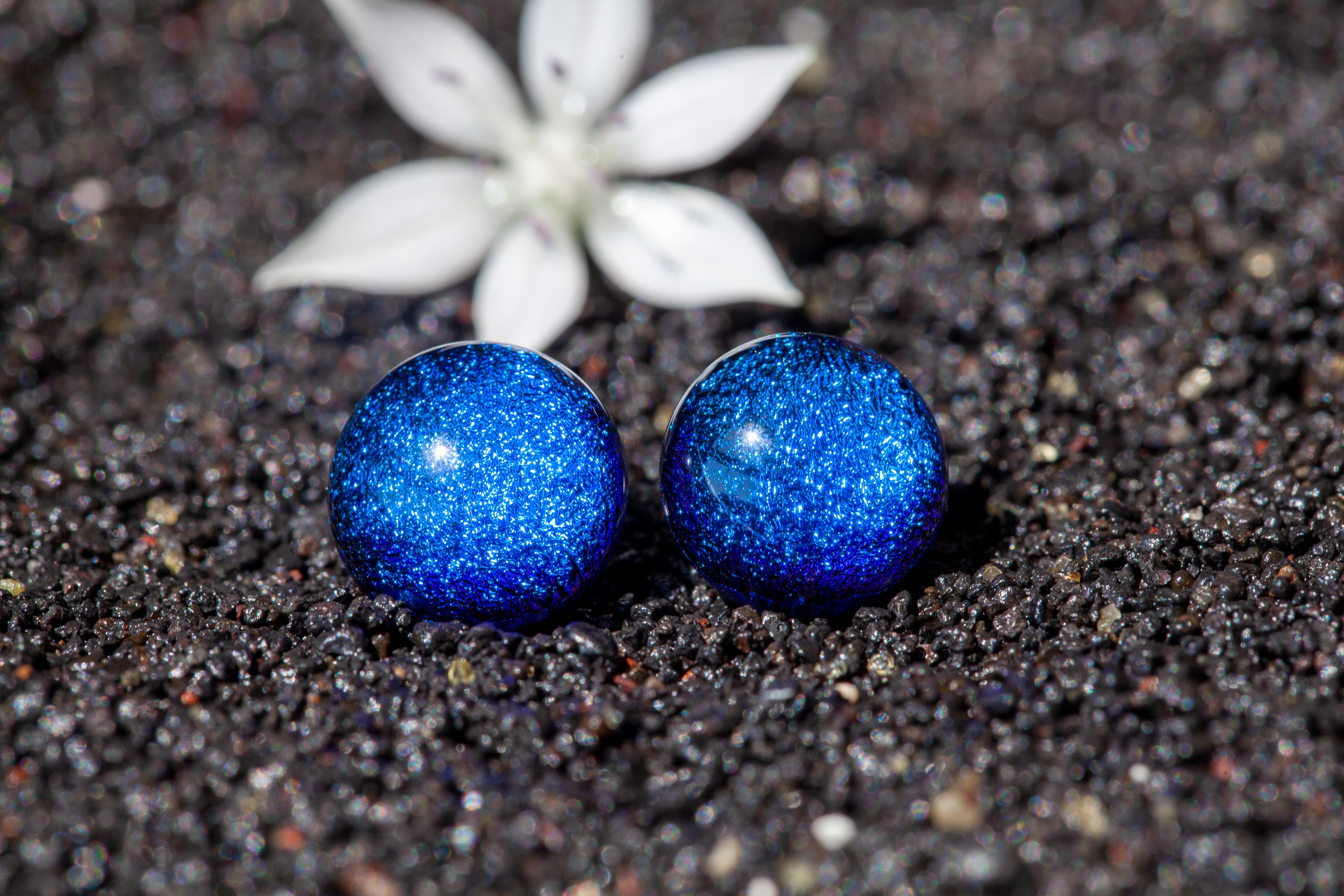 Handmade Blue Fused Glass Stud Earrings | Sparkling Jewellery Dichroic Surgical Steel