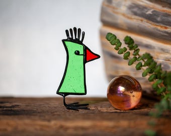 Cheeky Bird - Stained Glass Bird - Whimsical Window Ornament
