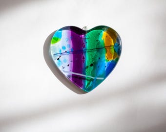 Colourful Fused Glass Heart Suncatcher | Handmade Abstract Style Heart Ornament