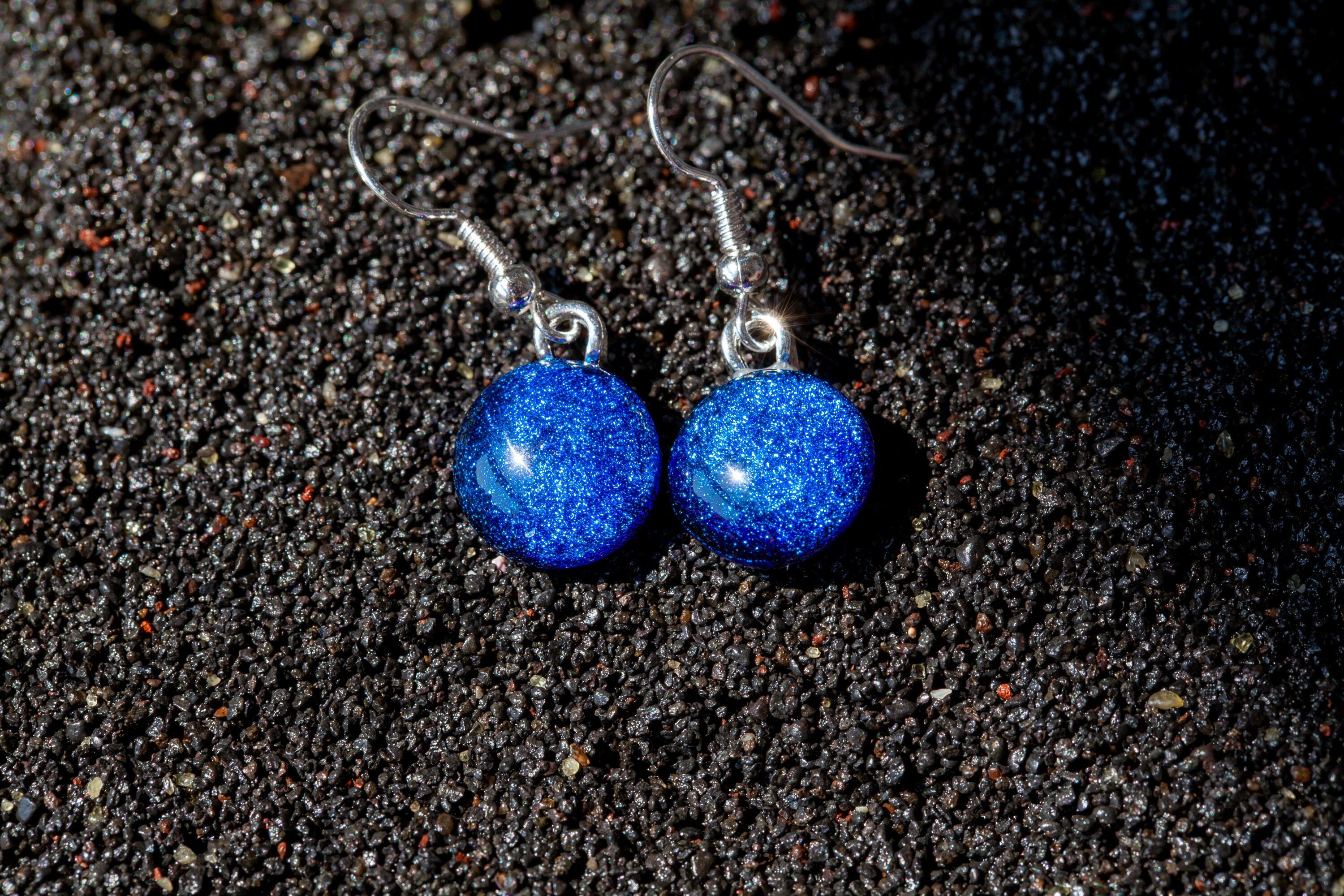 Handmade Blue Fused Glass Drop Earrings | Sparkling Jewellery Dichroic Silver Plated